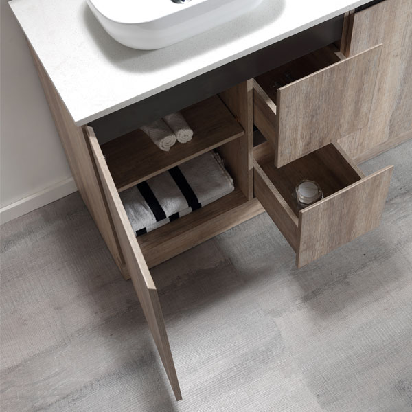 Roxio Floor Standing Vanity 750mm Door 2 Drawer Open