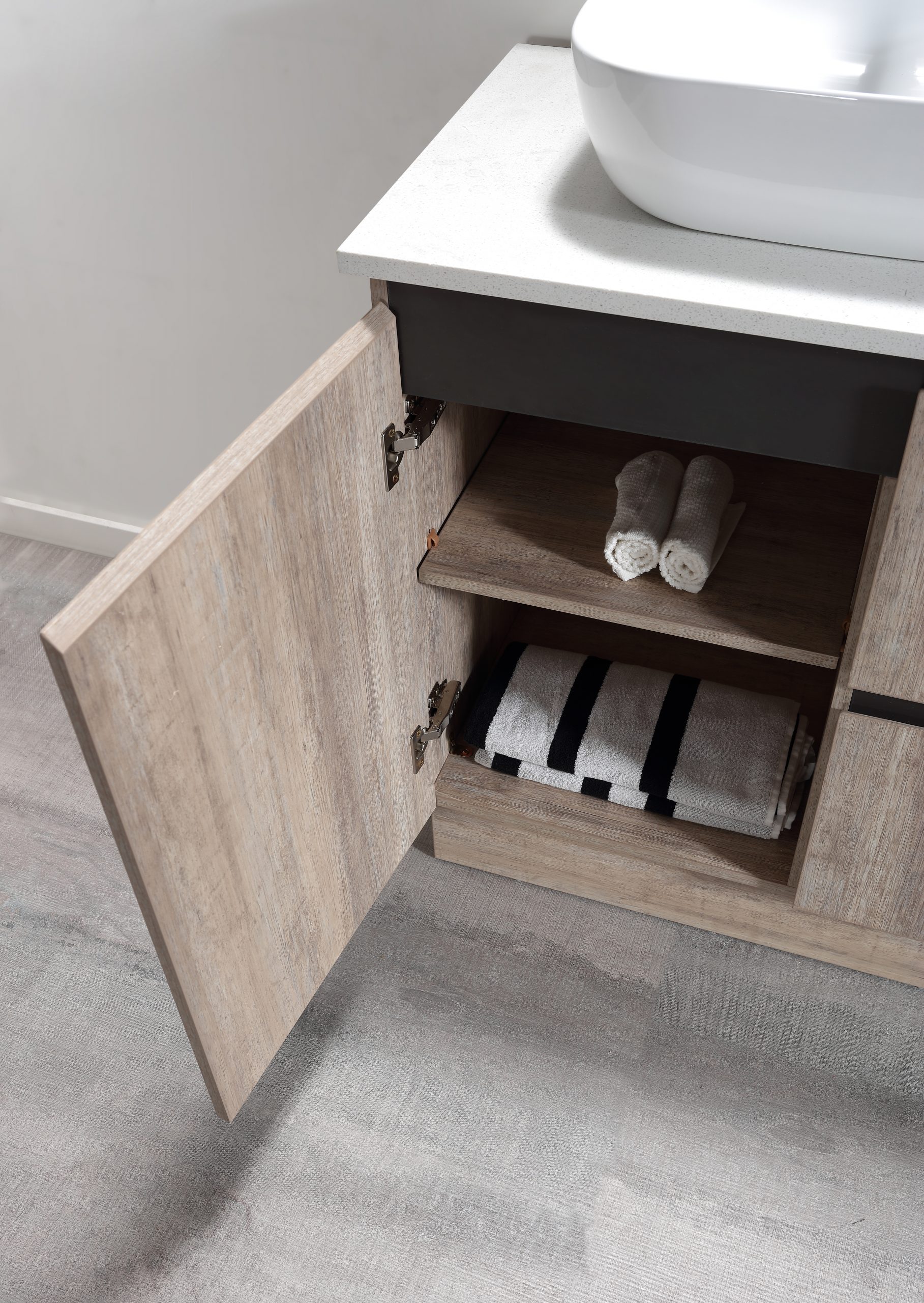 Roxio Floor Standing Vanity 750mm Drawer Open